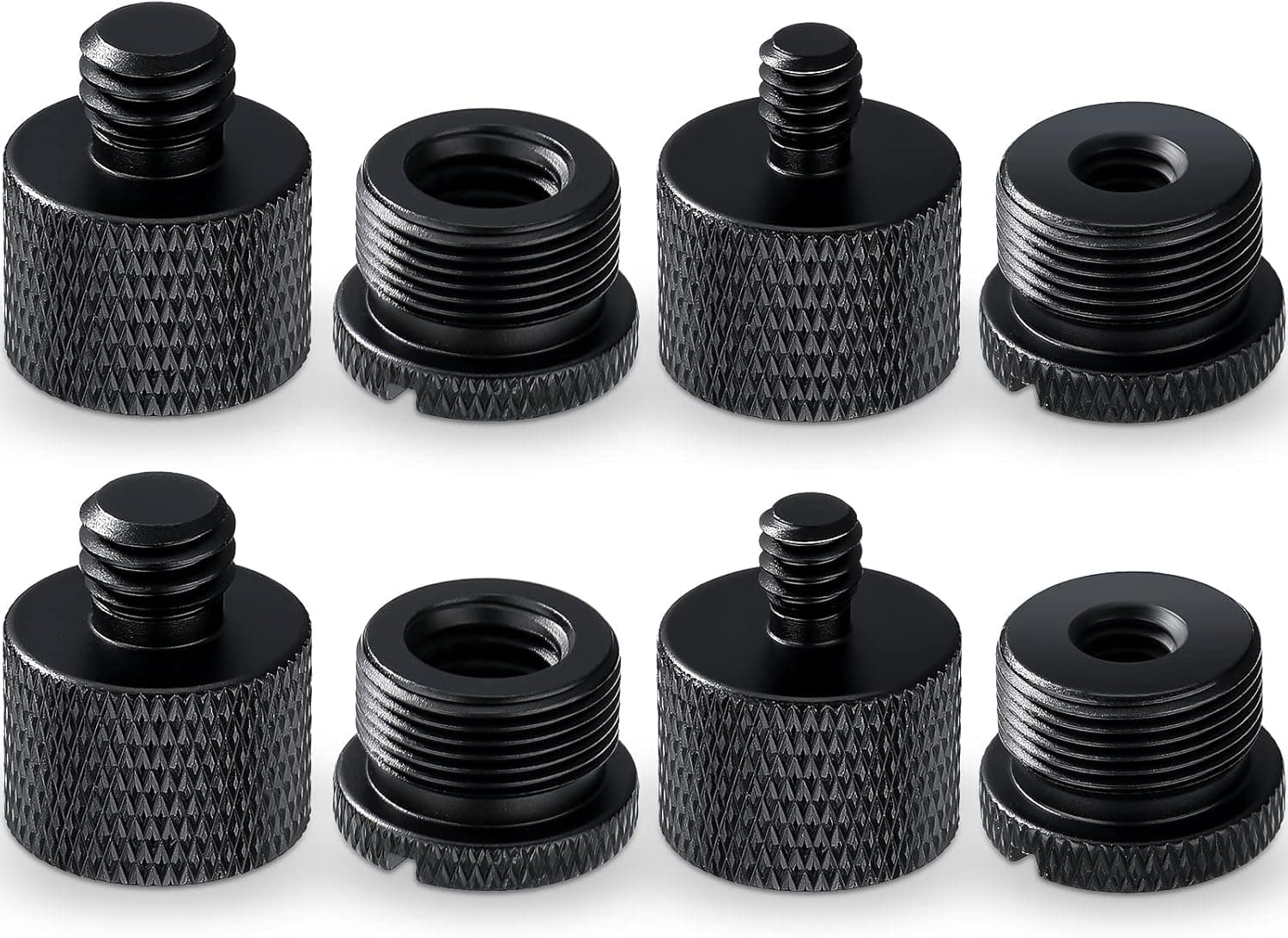 8 Pieces Mic Stand Adapter 5/8 Female to 3/8 Male and 3/8 Female to 5/8 Male, 5/8 Female to 1/4 Male and 1/4 Female to 5/8 Male Screw Thread Adapter Mic Thread Adapter Set for Microphone (Black)