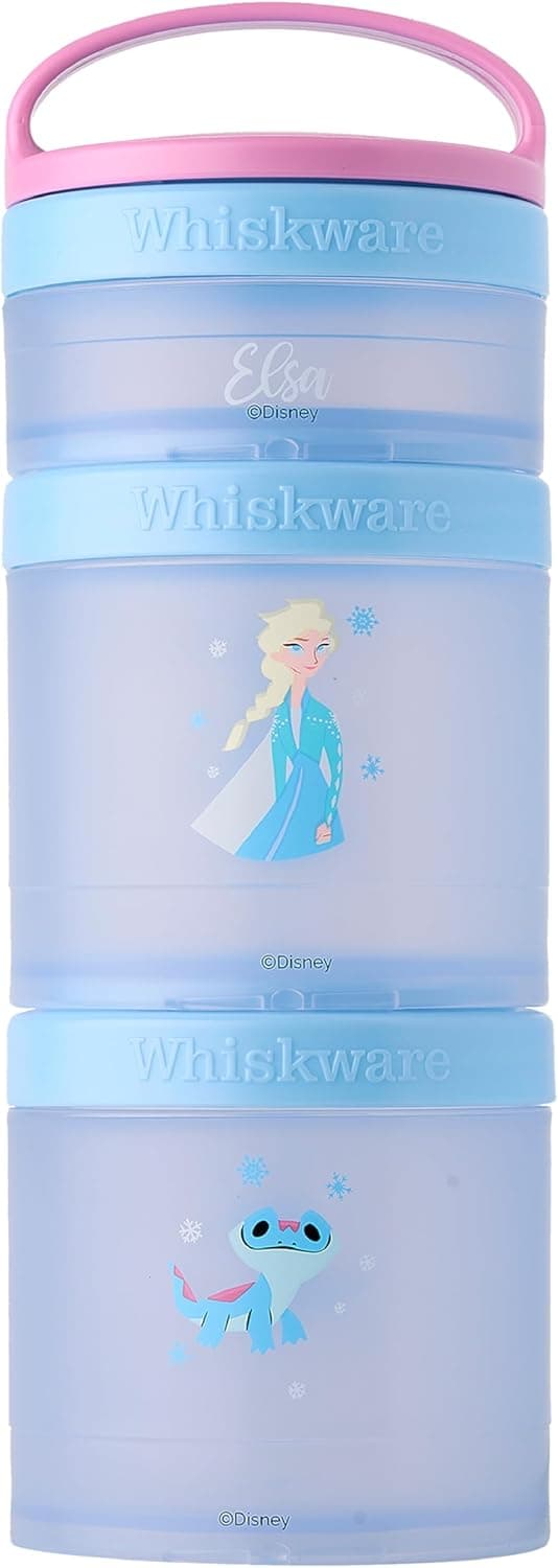 Whiskware Disney Princess Frozen, Stackable Snack Containers for Kids, 3 Stackable Snack Cups for School or Travel, Formula and Cupholder Friendly, Elsa and Bruni