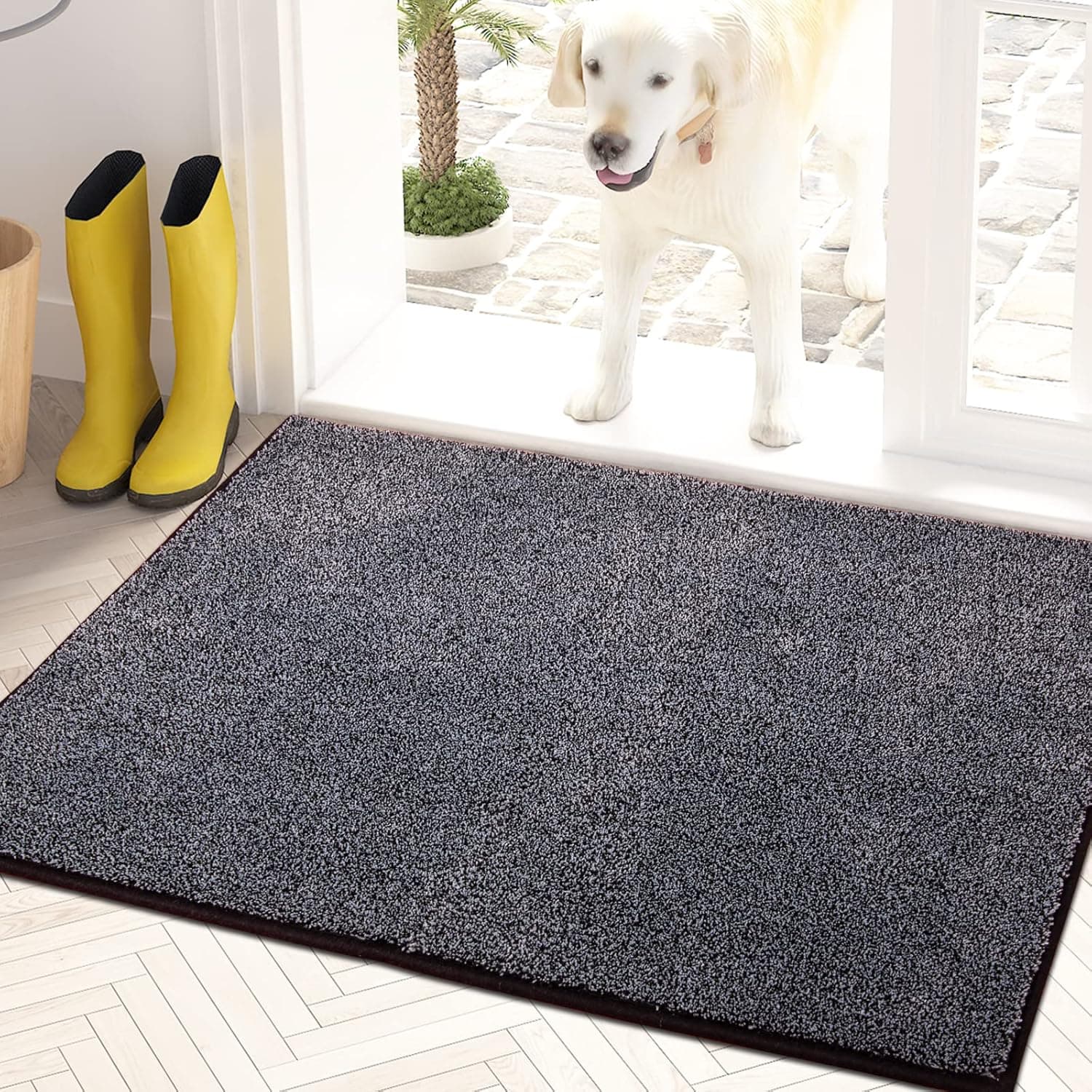 PURRUGS Dirt Trapping Door Mat 20" x 31.5", Non-Slip Machine Washable Entry Rug, Shoe Scraper, Dog Doormat, Super Absorbent Welcome Mat for Front & Back Door, Muddy Shoes & Paws, Bluish Grey-Black