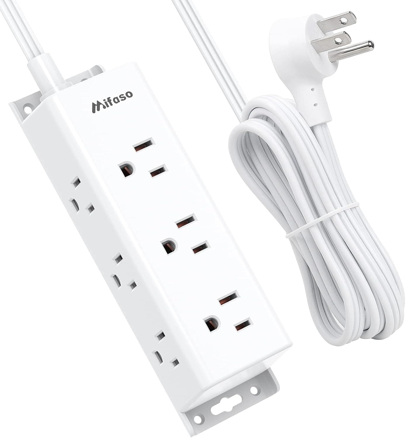 Surge Protector Power Strip - 9 Widely Spaced Multi Outlets, Wall Mount, 3 Side Outlet Extender with Extension Cord, Flat Plug, Overload Protection, Home Office Dorm Room Essentials (5FT, White)