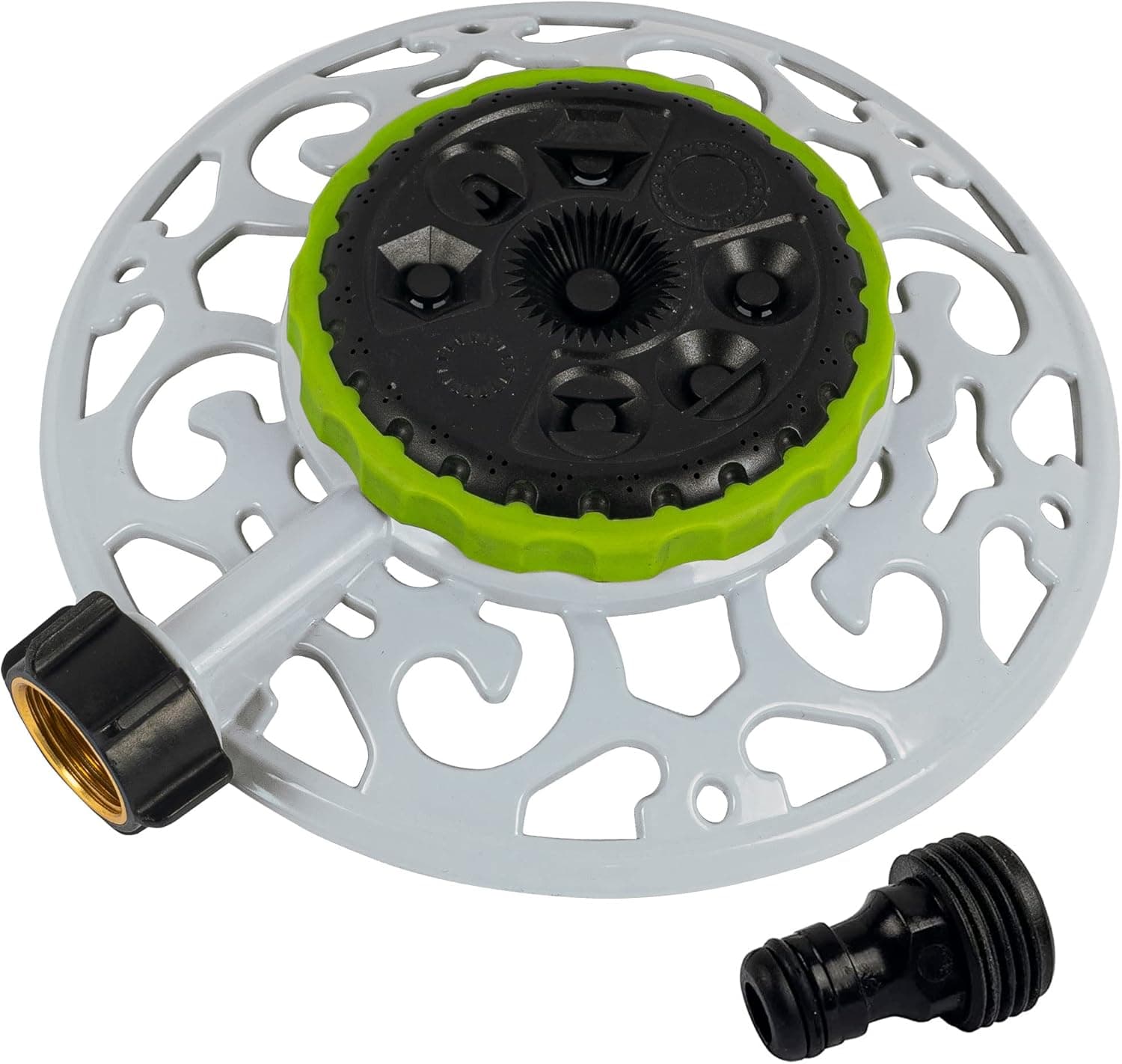 Hourleey Adjustable Turret Metal Sprinkler, 8 Mode Fixed Lawn Sprinkler for Yard with Hose Quick Connect Product Adapter for Garden Watering Irrigation