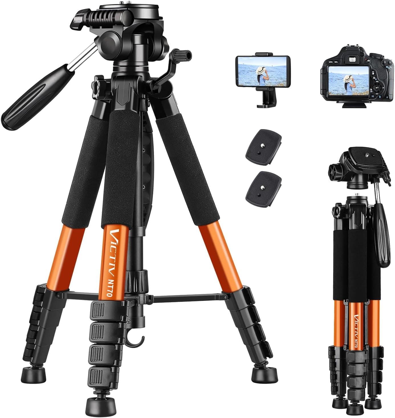 Victiv Tripod 74-Camera-Tripod for Cell Phone, Aluminum Professional Heavy Duty Camera Tripod Stand, Tripod for Camera DSLR SLR with Carry Bag, Compatible with Canon Nikon iPhone