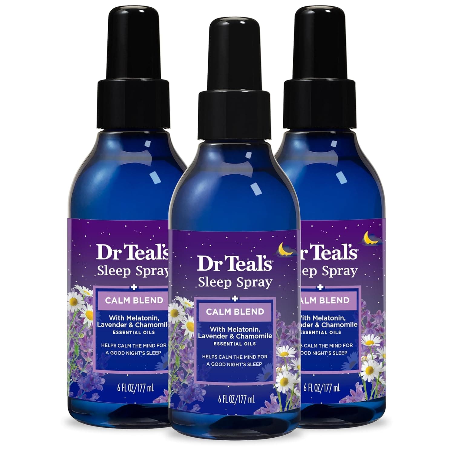 Dr Teal's Calm Blend Spray with Melatonin, Lavender & Chamomile Essential Oils, 6 fl oz (Pack of 3)