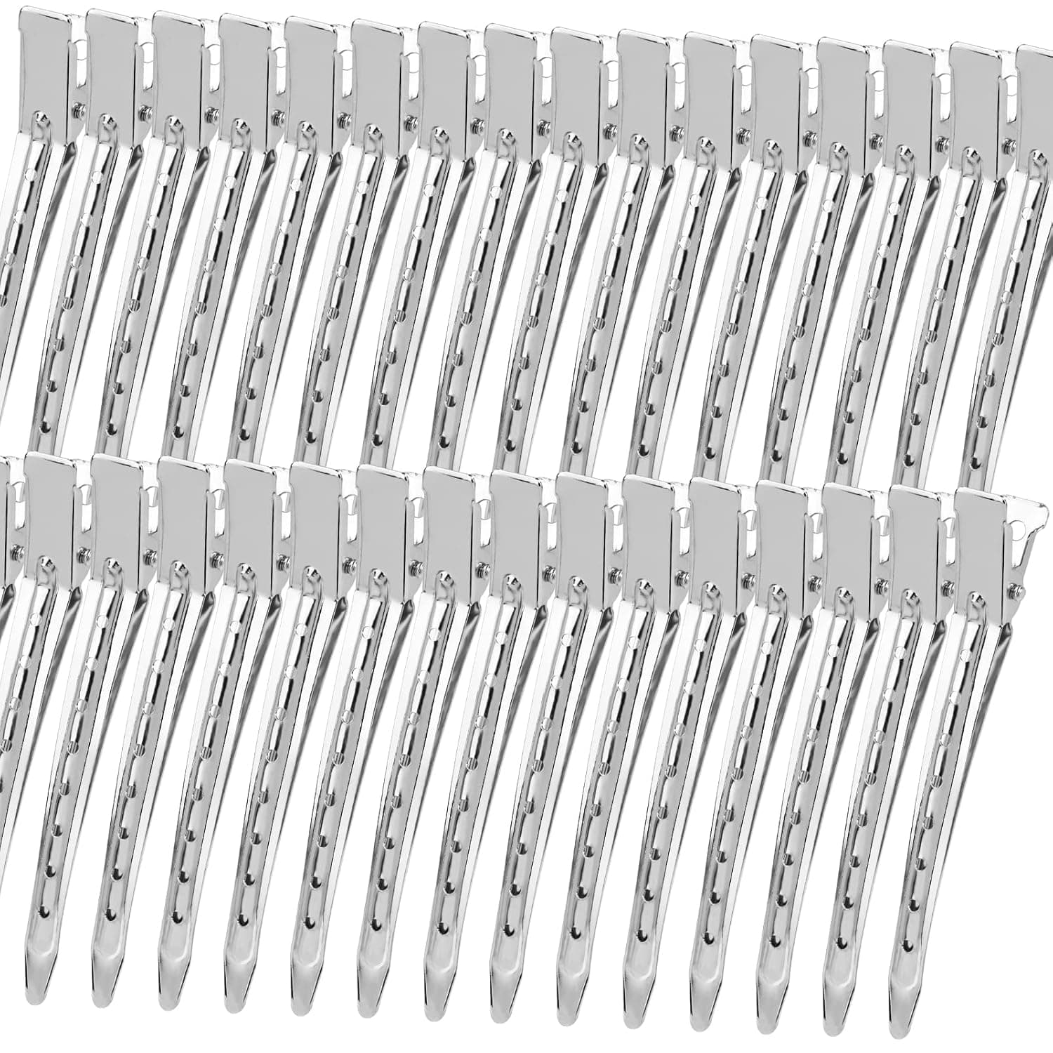 YGDZ Duck Billed Clips, 30pcs 3.5 Inch Metal Alligator Curl Hair Clips with Holes for Styling, Coloring, Thick Hair Rollers, Salon Use, Silver