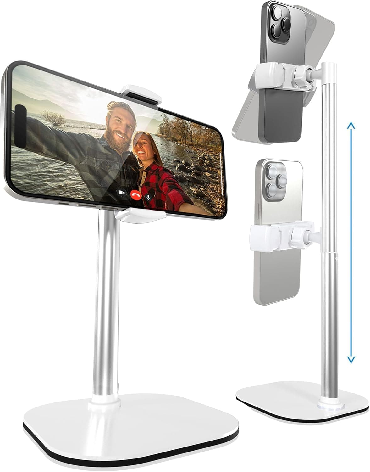 COOPER ChatStand, Adjustable Cell Phone Stand for Desk, Phone Stand for Recording, iPhone Holder for Filming, Small Tripod for iPhone, Fits Samsung, Android Smartphones, (Frost White)