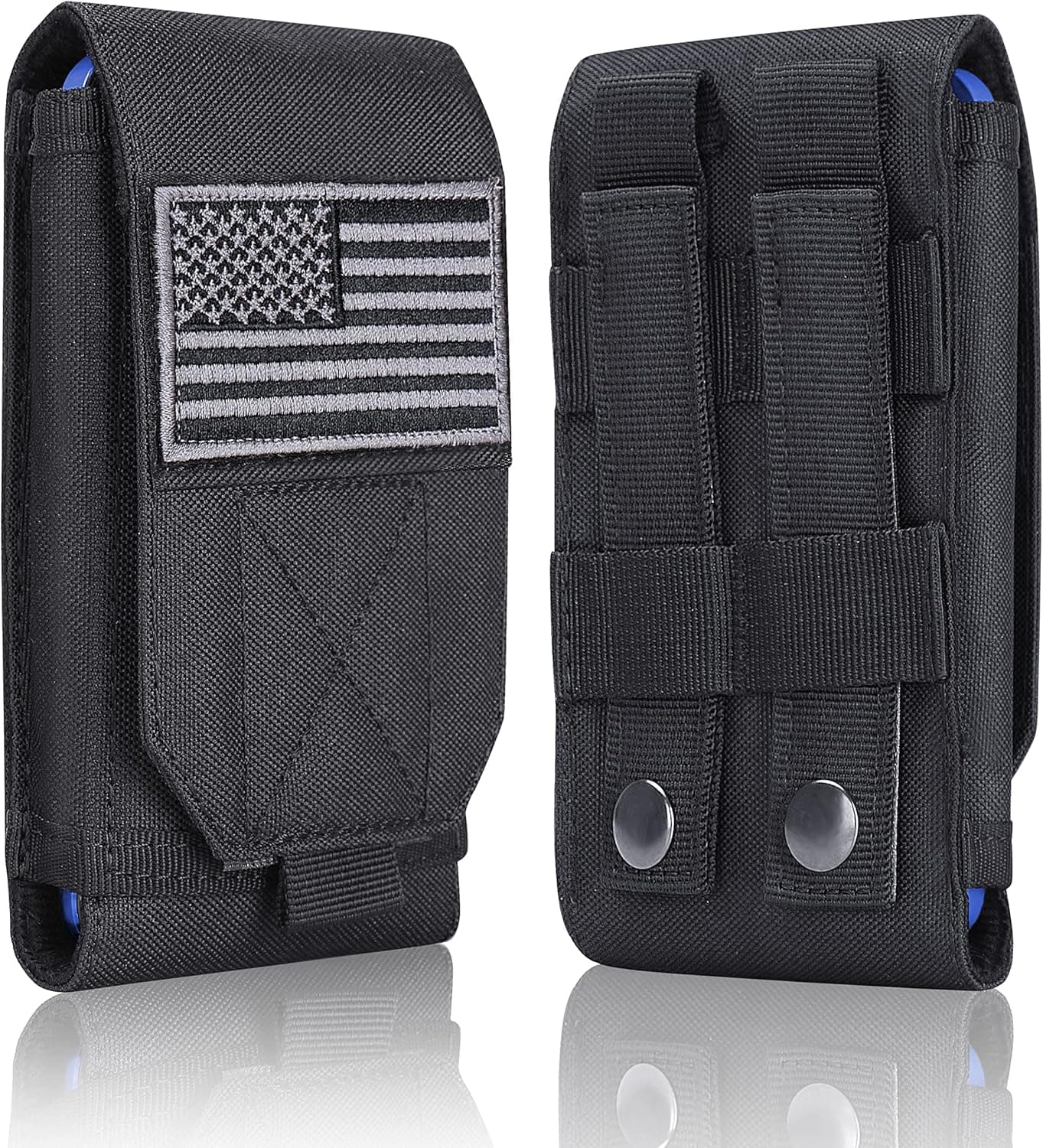 Black Tactical Molle Cellphone Pouch Case,Heavy Duty Waterproof Phone Holster Bag for iPhone 14 15 16 Pro Max for Samsung S24 S23 Ultra S22 Plus Note 20 A13 Less 6.7" Phone with US Flag Patch