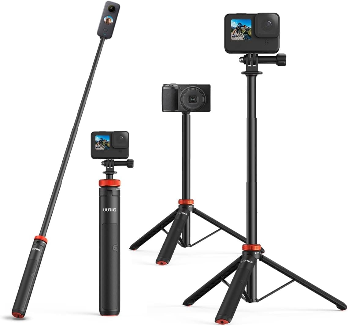 UURig Telescopic Selfie Stick Long with Tripod, Waterproof Hand Grip, for Insta360 GoPro Hero 13 12 11 10 9 8 7 6 5 4 3 2, Fusion, Max, Session, AKASO, SJCAM, DJI OSMO Action 5Pro/4/3 GoPro