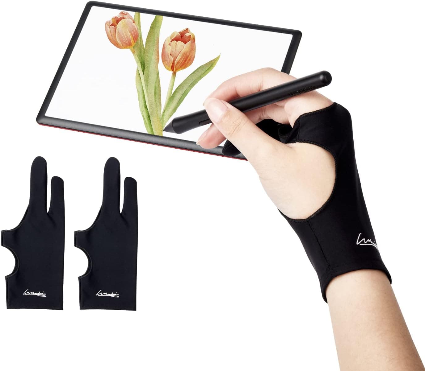 Digital Drawing Glove 2 Pack,Artist Glove for Drawing Tablet,ipad,Sketching,Art Glove with Two Finger for Right Hand and Left Hand （Smudge Guard,Small,2.95 x8.18inch