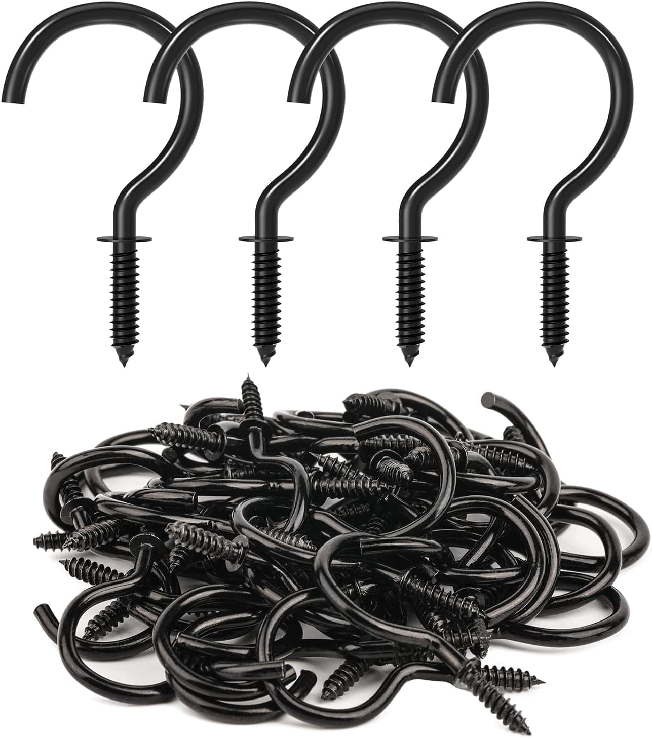 RELBRO Screw Hooks, 1-1/4 Inch Metal Screw in Cup Hooks, Black, 50 Pcs