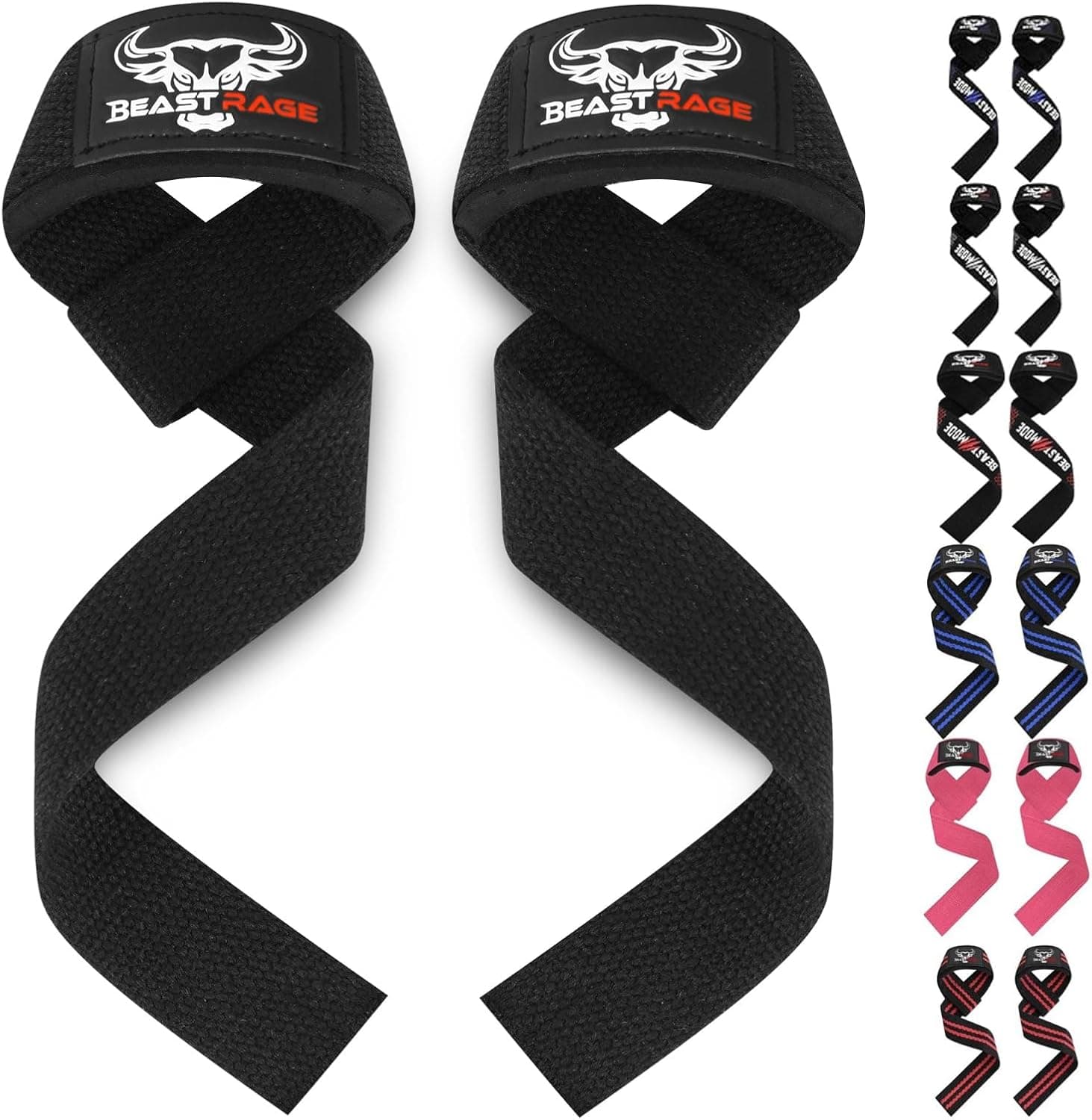 BEAST RAGE Lifting Wrist Straps for Weightlifting, Weight Lifting Straps Gym Grip Power Workouts Lifting Straps Padded Cotton Men Women Wrap Lift Deadlift Straps Hard Pull Exercise