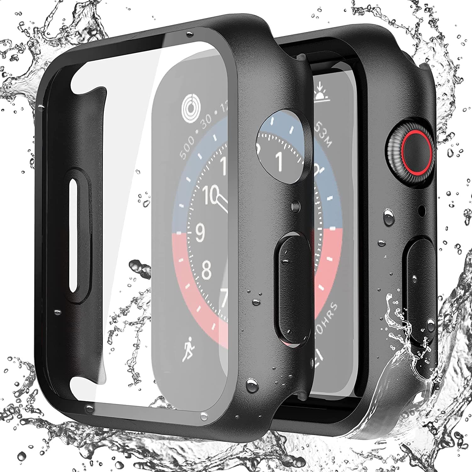Misxi 2-Pack Waterproof Hard Case with Tempered Glass Compatible with Apple Watch SE 3 SE 2 SE Series 6 Series 5 Series 4 40mm, Ultra-Thin Protective Cover for iWatch Screen Protector, Matte Black