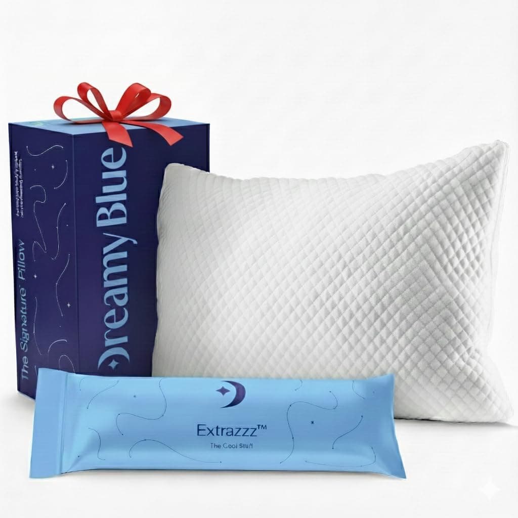 DreamyBlue Signature Pillow w/Adjustable Loft • Shredded Memory Foam Fill • Neutral Alignment for Side, Back, and Stomach Sleepers • Washable Bamboo Rayon Cover • CertiPUR-US Certified Foam (Queen)