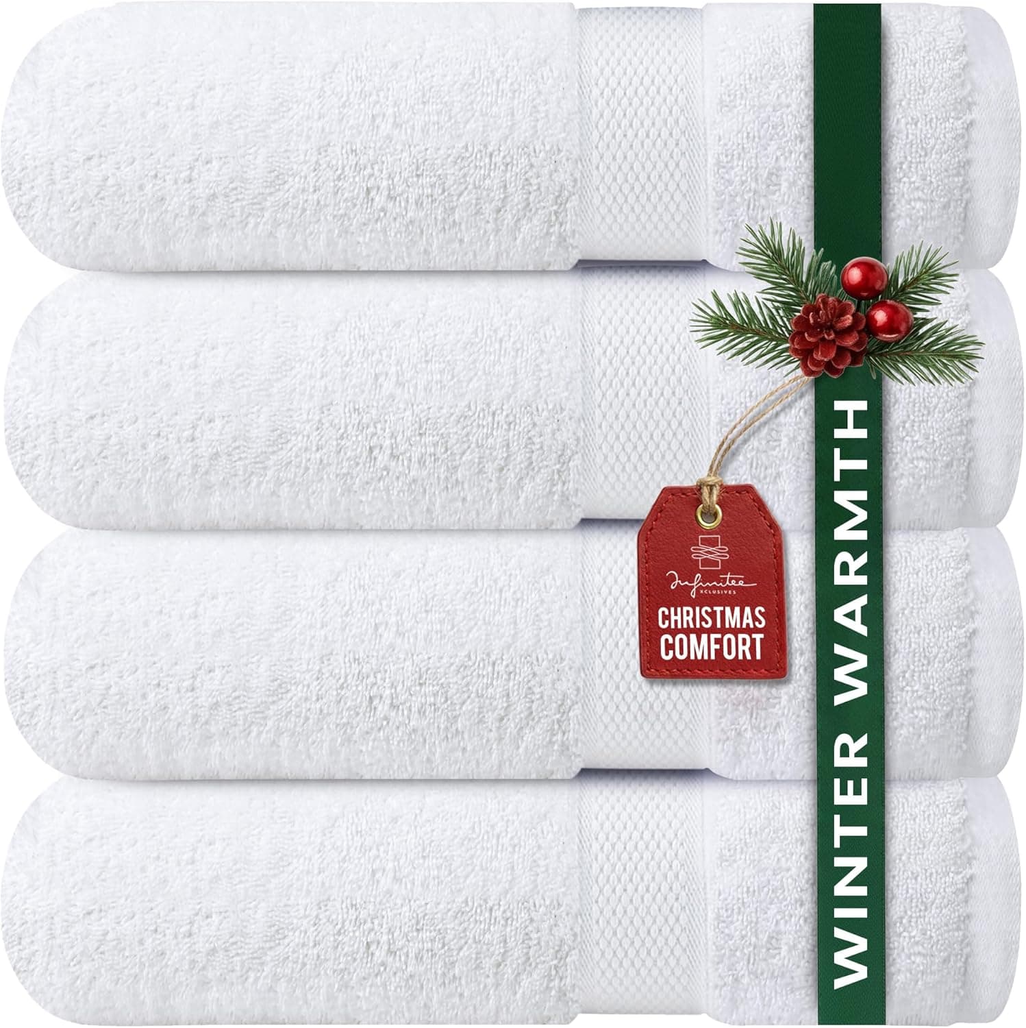 Infinitee Xclusives Luxury 100% Ring-Spun Cotton White Bath Towels Set of 4 (27x54 inches) – Soft, Absorbent & Quick-Drying Towels for Bathroom, Gym, Spa & Hotel Use (Brilliant White, Bath Towels)