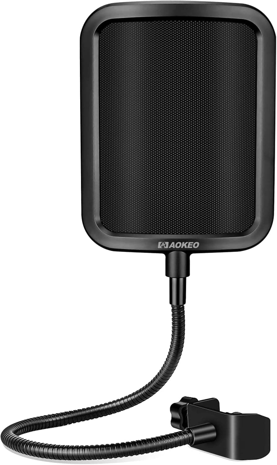 Aokeo Metal Pop Filter,Metal Mesh Layer Microphone Windscreen for Hyperx QuadCast, Blue Yeti and Other Mics,Pop Shield with Flexible 360° Gooseneck Clip Stabilization Arm