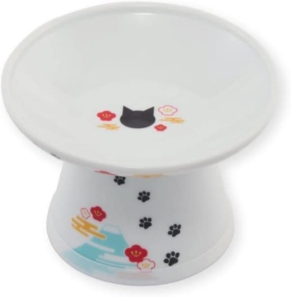Necoichi Raised Cat Food Bowl – Ceramic Elevated Cat Bowl for Whisker & Neck Fatigue, Dishwasher Microwave Safe – Non-Slip & Anti Vomiting Ergonomic Design (Fuji, Extra Wide, 2-Cups Capacity)