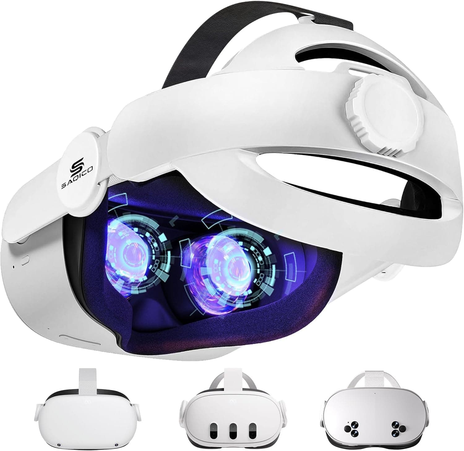 Saqico Head Strap for Meta Oculus Quest 2/3/3s, 3-in-1 Adjustable Halo Headband, Replacement for Elite Strap, Enhanced Comfort Gaming Immersion VR Accessories Compatible with Oculus/Meta Quest 2/3/3s