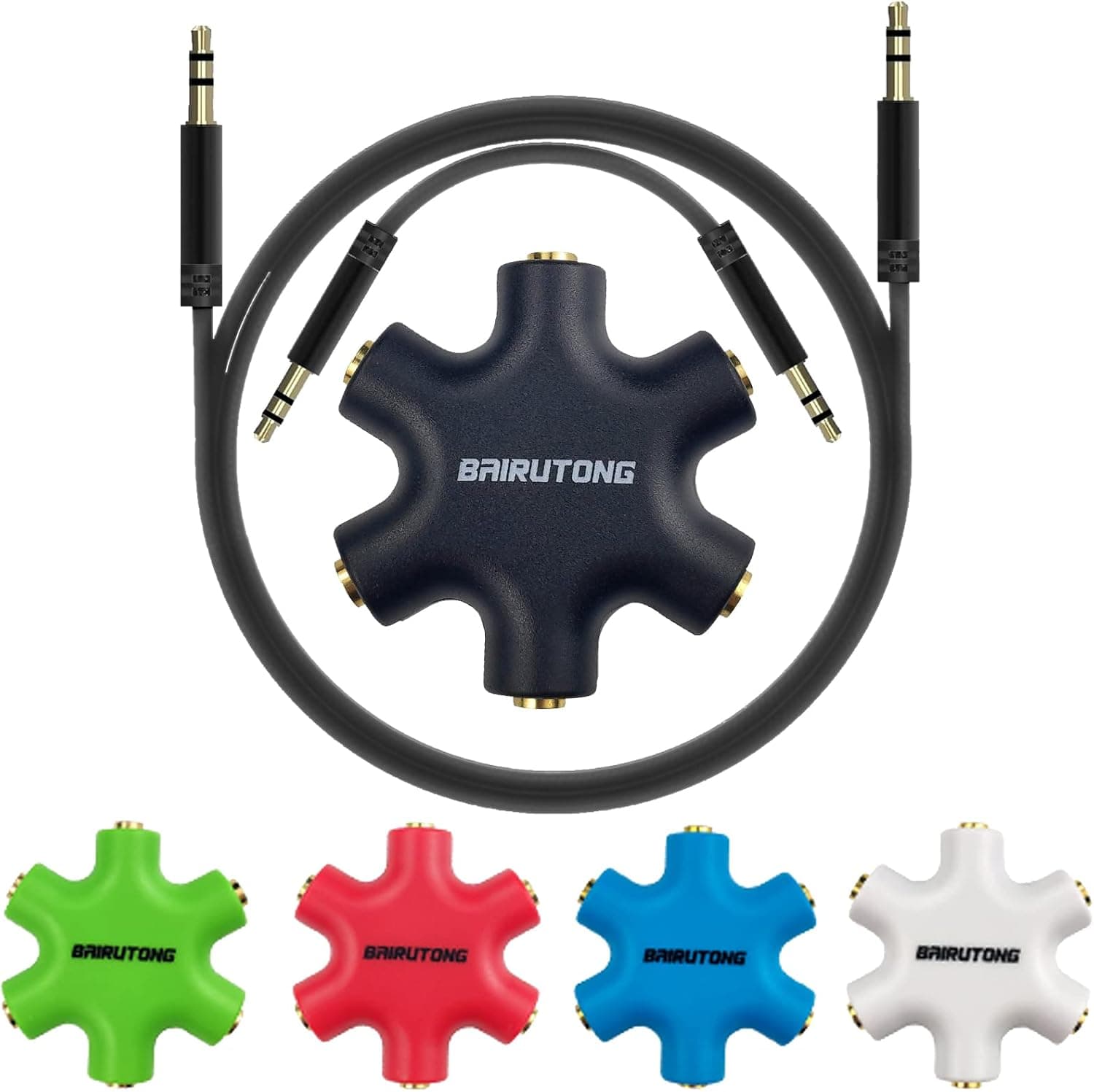 5-Jack Multi Headphone Audio Splitter With 3.5mm Stereo Cable 20cm & 100cm, 5-Pack