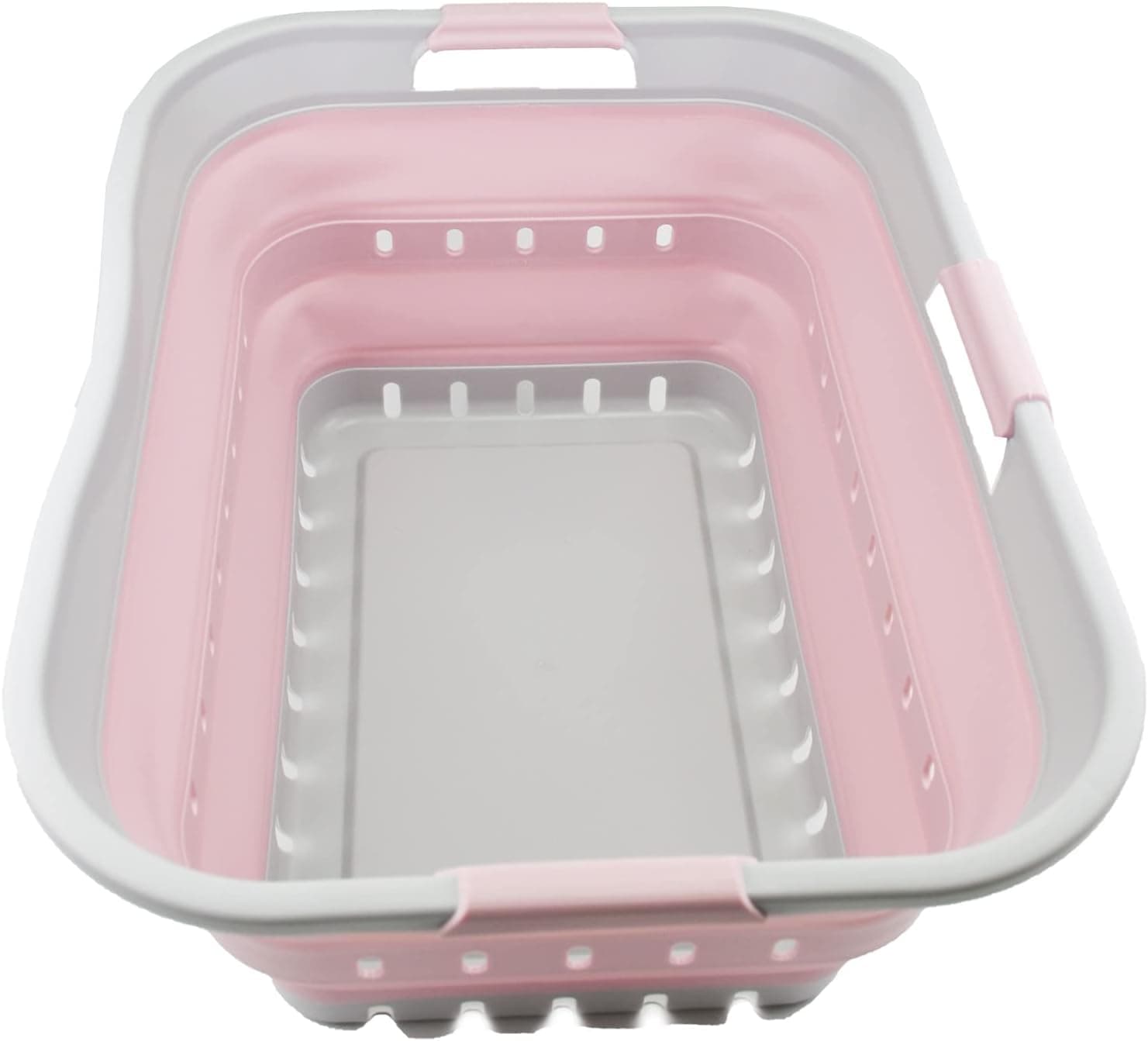 SAMMART 42L (11 gallon) Collapsible Plastic Laundry Basket - Foldable Pop Up Storage Container/Organizer - Portable Washing Tub - Space Saving Hamper/Basket (Grey/Pale Pink)