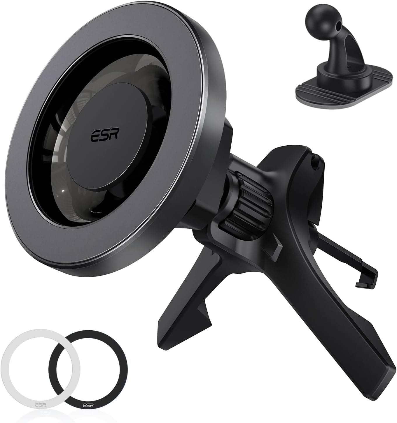 ESR for MagSafe Car Mount, Magnetic Phone Holder for Car Air Vent, Car Phone Holder Mount for iPhone 17/16/16e/15/14/13/12/Samsung, All Smartphones(2 Metal Rings Included),Charging Not Supported