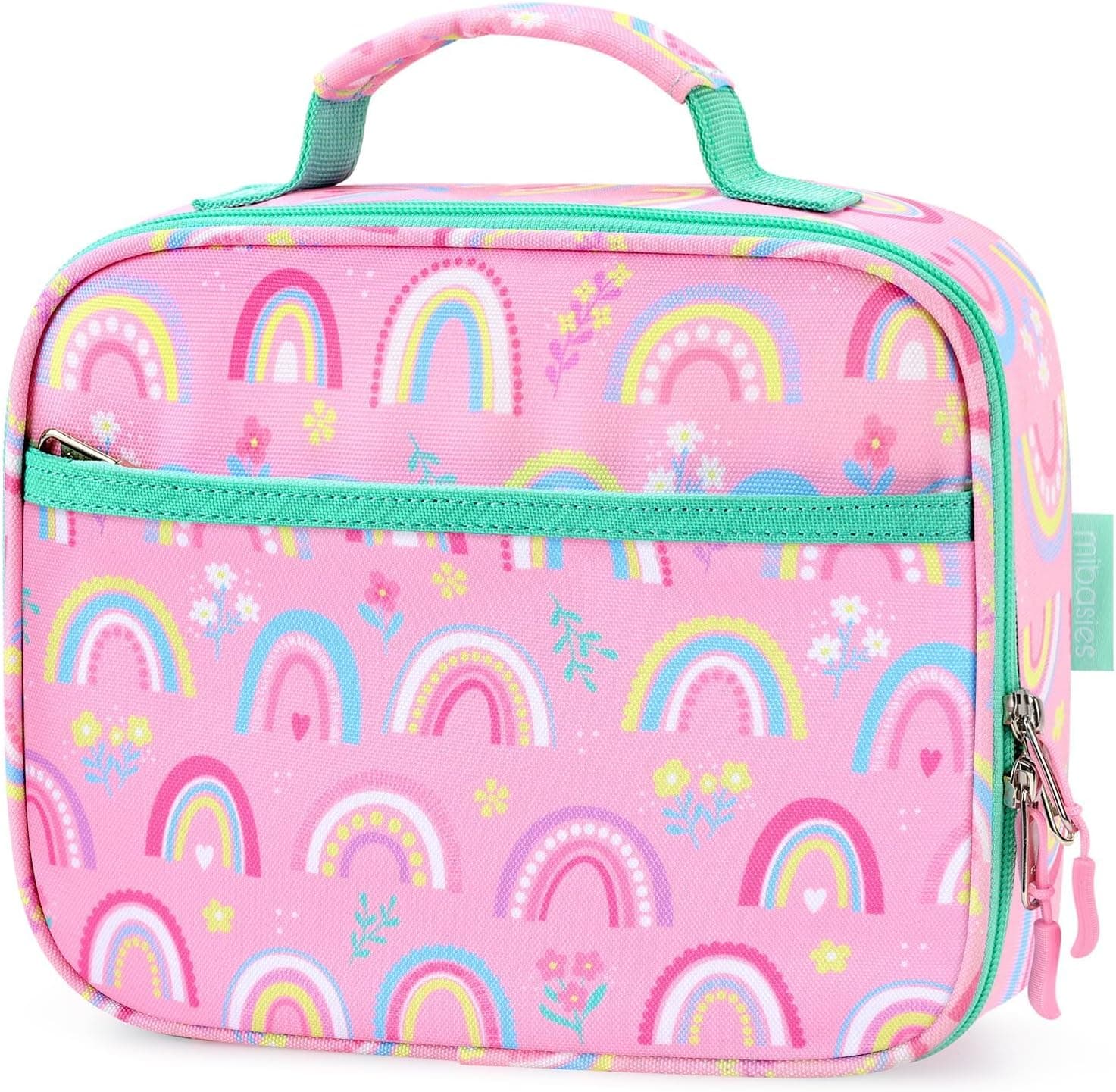 mibasies Kids Lunch Box for Girls Toddler, Insulated and Reusable Lunch Bag for School, Pink Rainbow