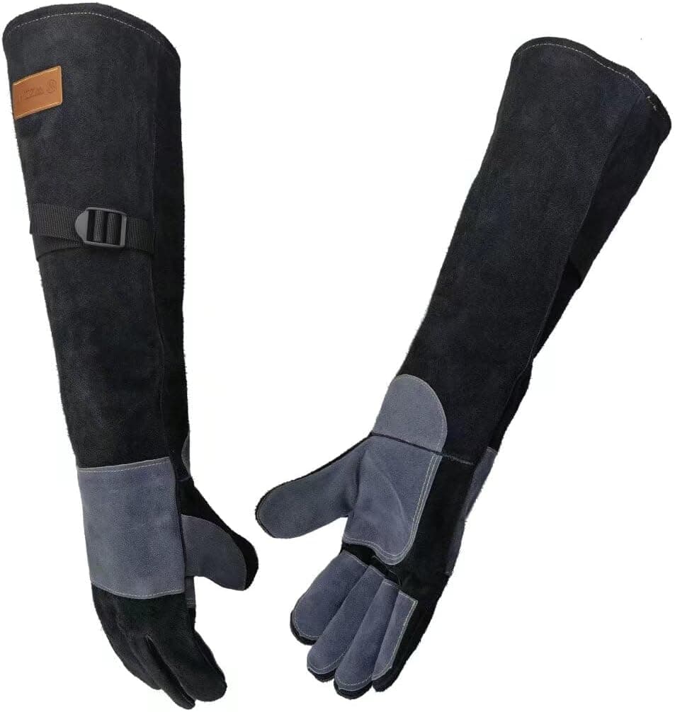 23.6 In Leather Welding Gloves for Animal Handling,Grabbing Reptile, Grooming,Trips to Vet,BBQ,Fireplace.Puncture & Scratch Resistant, Bite Proof for Cat Dog Bird Falcon Livestock Snake L Black