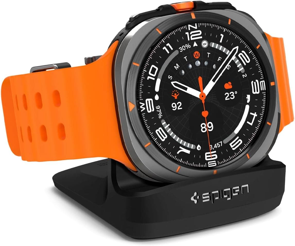 Spigen S353 Compatible with Samsung Galaxy Watch 8 Classic 46mm, 8 40/44mm, Ultra 47mm, 7 40/44mm, 6 40/44mm, 6 Classic 43mm, 5 40/44mm, 5 Pro Charger Stand - Black