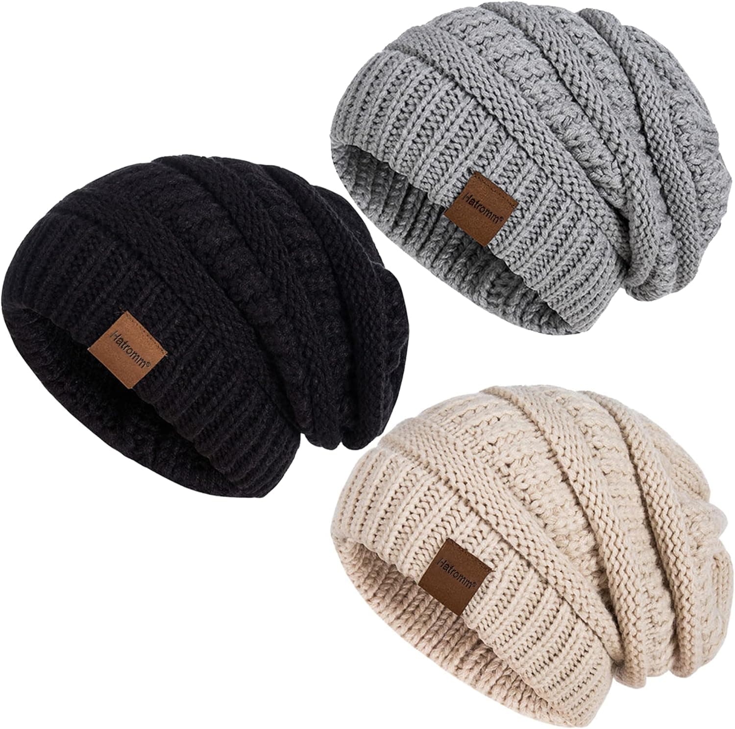 Womens Beanies for Winter 3 Pack, Slouchy Beanies for Women Oversized Knit Warm, Winter Hats for Women Thick for Cold Weather