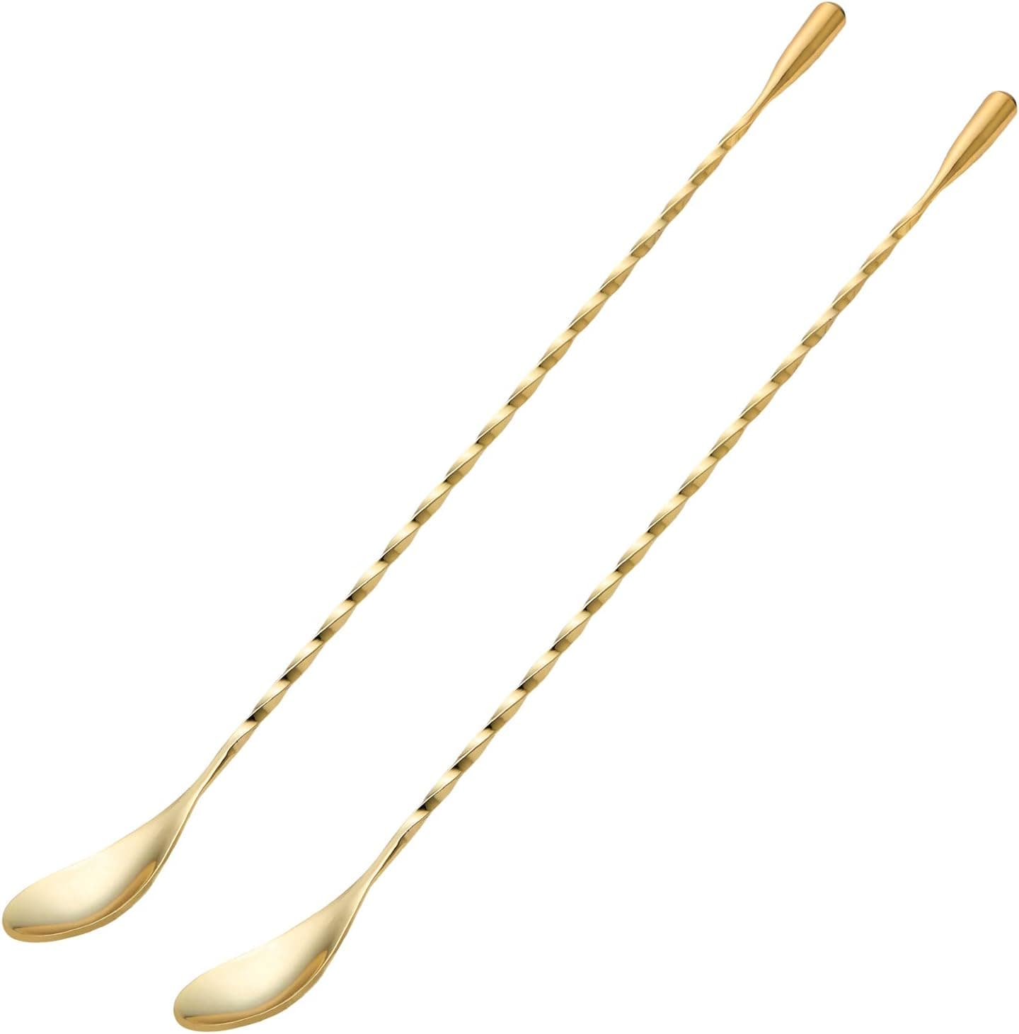 2 Pcs 12 Inches Bar Spoon, Long Handle Mixing Stirrers for Drink, Briout Stainless Steel Bar Cocktail Shaker Spoon, Gold