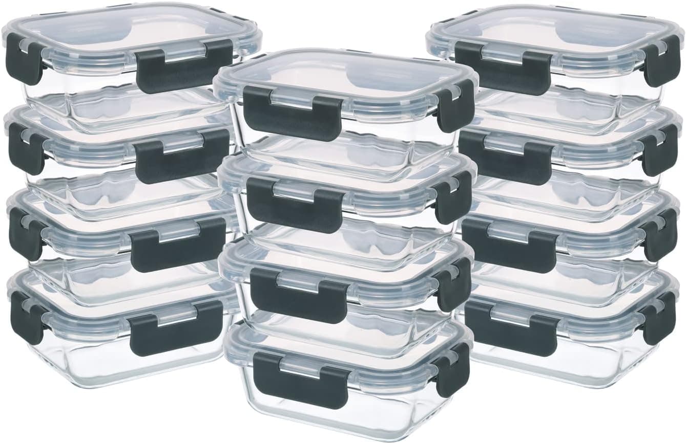 24-Piece Small Glass Food Storage Containers with Lids Airtight, 1.5 Cup Meal Prep Containers Set, Microwave&Dishwasher Safe, Leak-Proof, BPA-Free, Grey