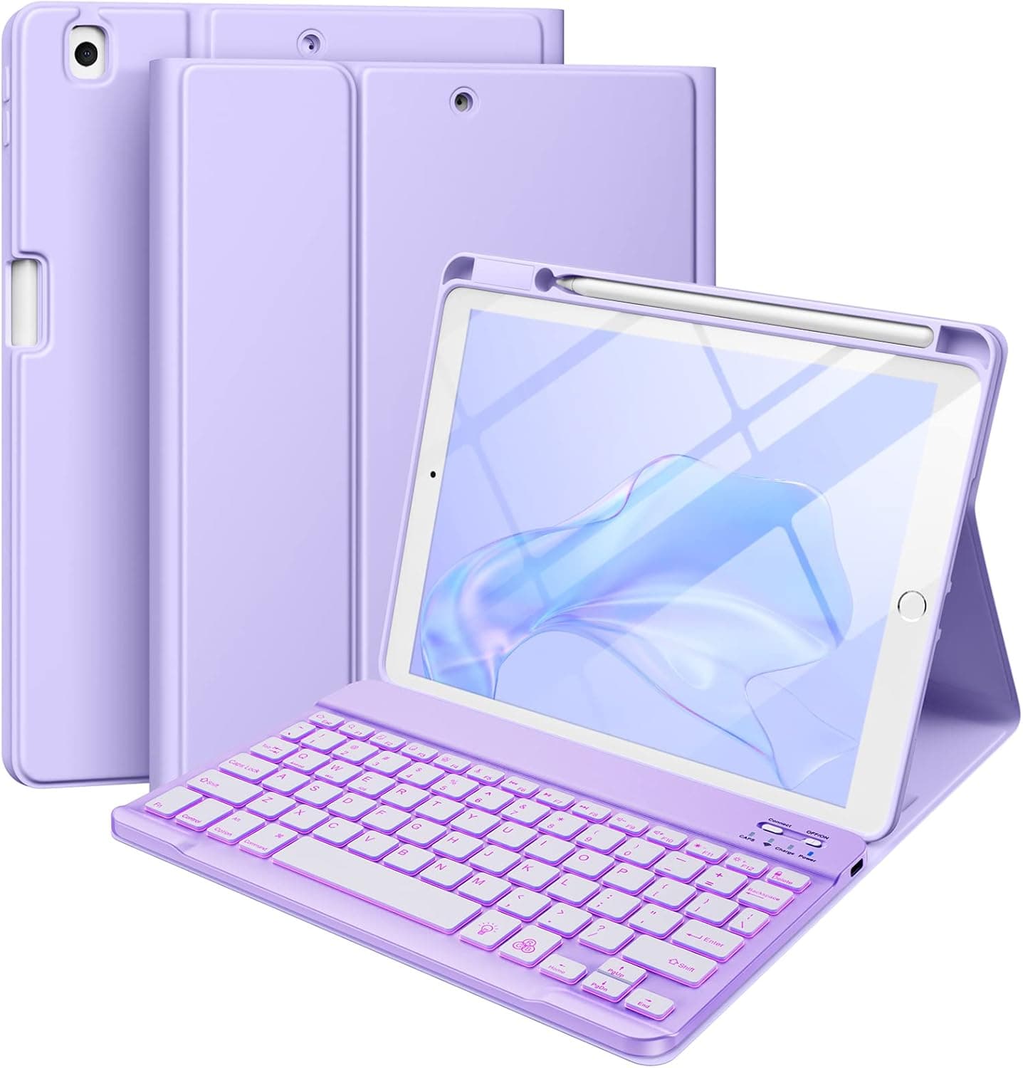 Hamile for iPad 9th Generation Case with Keyboard 10.2 Inch - Backlit Wireless Detachable Folio Keyboard Cover with Pencil Holder for iPad 8th Gen/7th Gen/iPad Pro 10.5"/iPad Air 3rd Gen (Purple)
