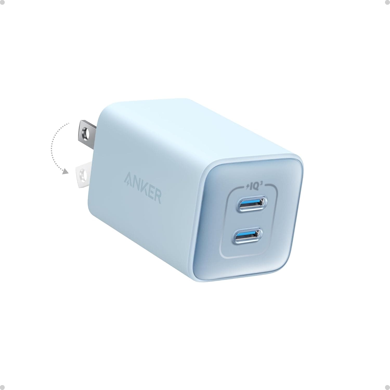 Anker Nano Charger, 47W 2 Port Compact Foldable GaN USB C Charger for iPhone 17/16, Galaxy, Pixel, Compatible with MagSafe (Blue)