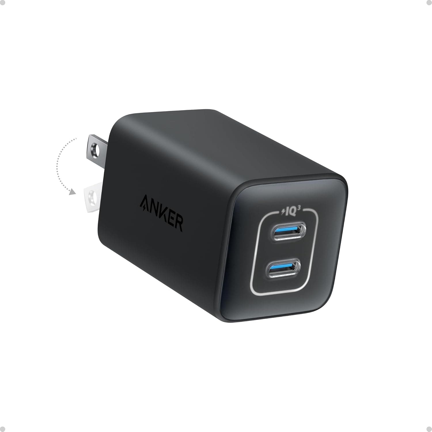 Anker Nano 47W USB C Charger, 2 Port Compact Foldable GaN Charger for iPhone 17 / 16, Galaxy, Pixel, Compatible with MagSafe (Black)