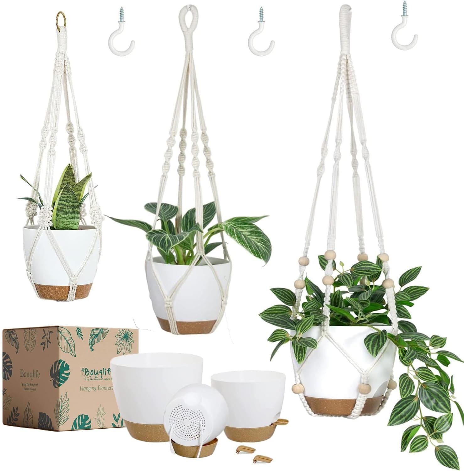 Hanging Planters with Macrame Plant Hangers for Indoor Outdoor Plants 3 Set Self Watering Pots Hanging Baskets Flower Pot Holders 3 Different Size