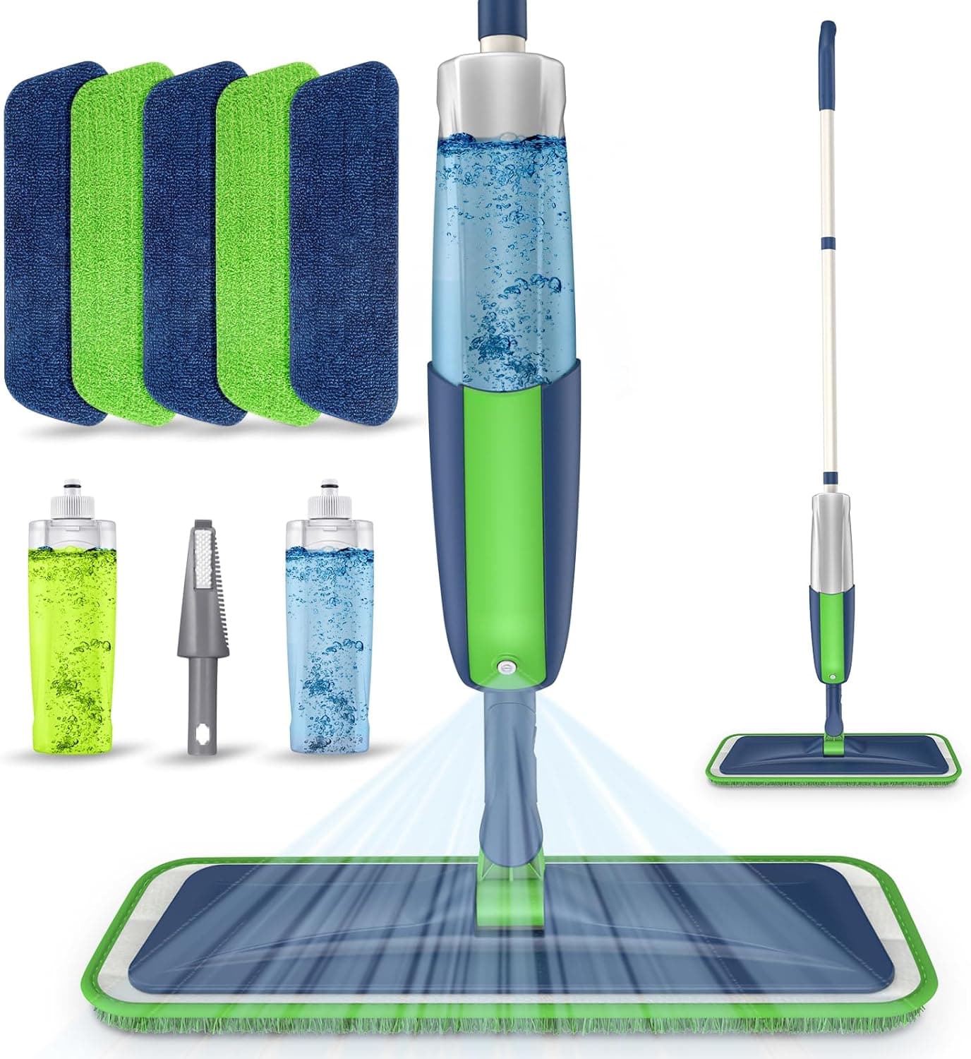Spray Wet Mops for Hardwood Floor Cleaning: MEXERRIS Hard Wood Floor Flat Mop with Sprayer 5 Microfiber Washable Pads 2 Bottles - Dust Dry Mops Home Commercial Use for Laminate Vinyl Tiles Ceramic