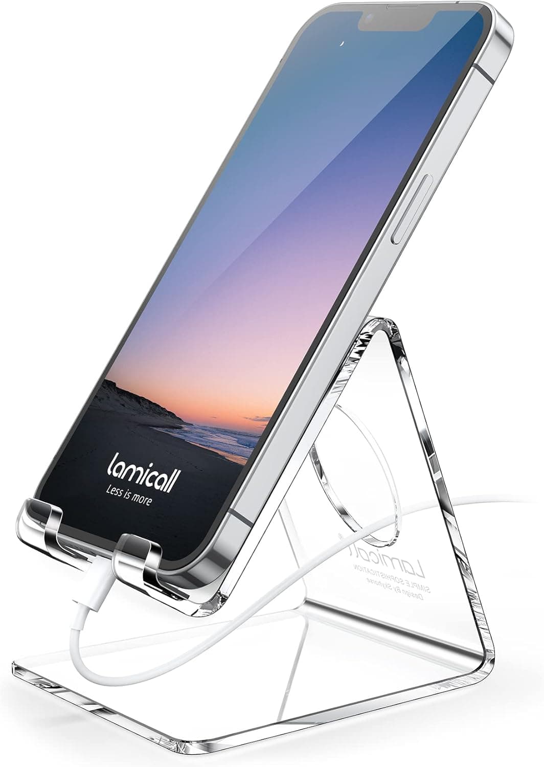 Lamicall Cell Phone Stand, Desk Accessories - Clear Office Cell Phone Holder, Acrylic Phone Stand, Desktop, Acrylic Office Desk Accessories, Office Decor, Suitable for iPhone, 4-8'' Phone