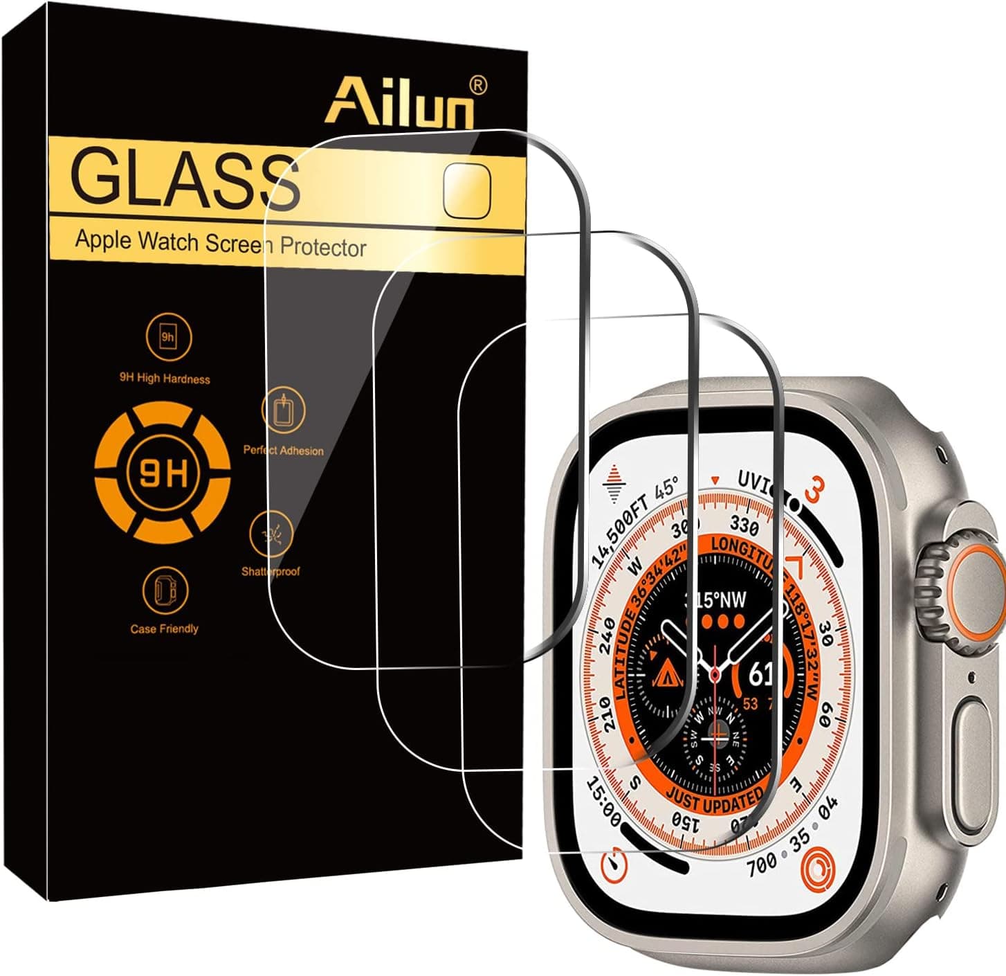 Ailun for Apple Watch Ultra 3/Ultra 2/Ultra Screen Protector [49mm], Tempered Glass Film, Anti-Scratch, High Definition, Touch Sensitive[3 Pack][Clear]