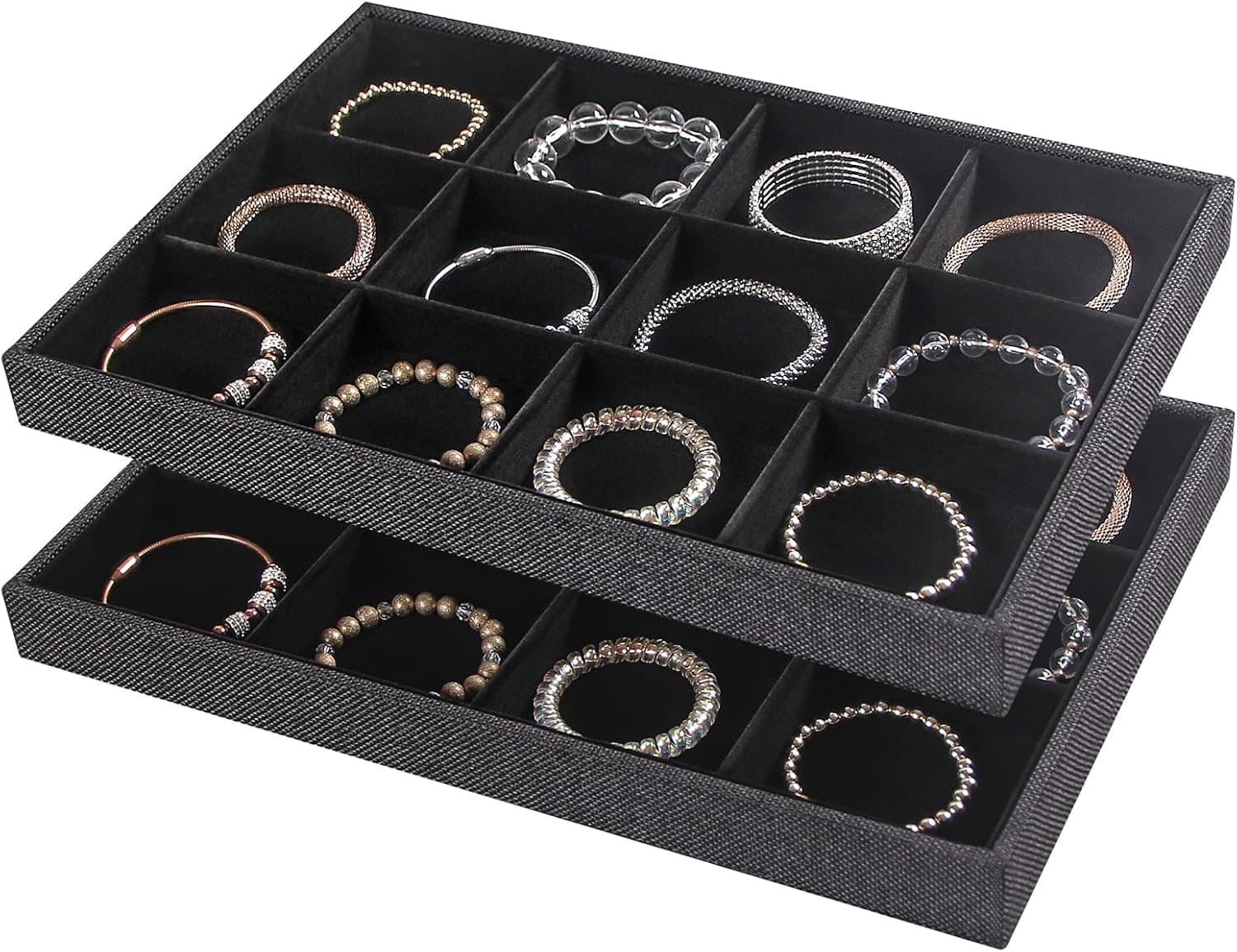 Julysky 2Pcs 12 Grids Stackable Jewelry Organizer Trays for Drawer,Bracelet Holder Box,Necklace Display Stand for Selling