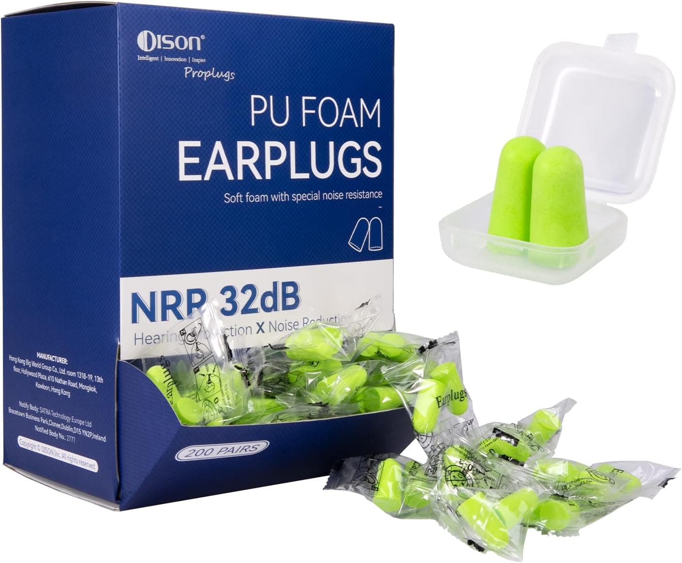 200Pairs Foam Earplugs, 32dB Disposable Noise Reduction Ear Plugs, Hearing Protection Bulk Ear Plugs for Shooting Range, Work, Travel,Concert Green