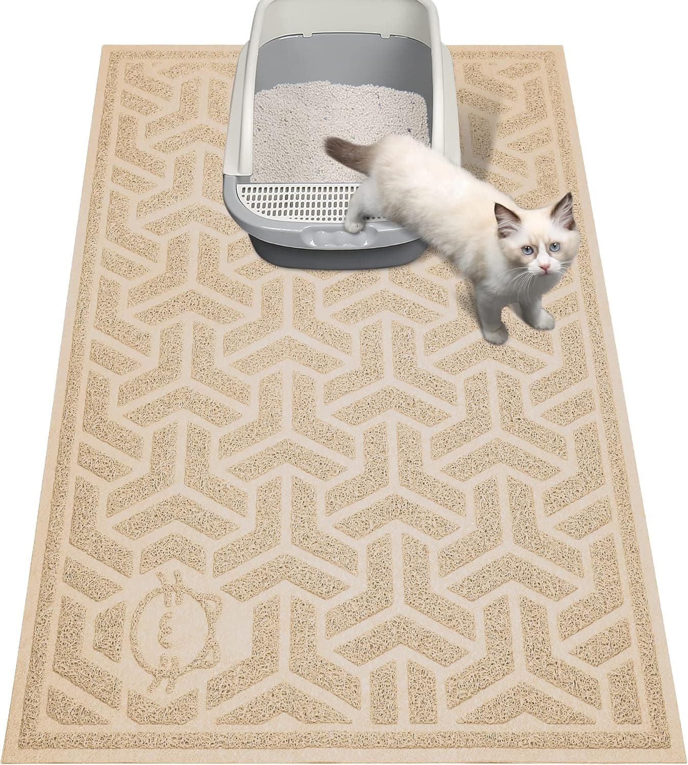 UPSKY Cat Litter Mat, Litter Trapping Mat Soft on Kitty Paws, Large Litter Box Mat 35" x 24" Scatter Control for Indoor Cats Waterproof and Extra Large Pretty Litters Carpet
