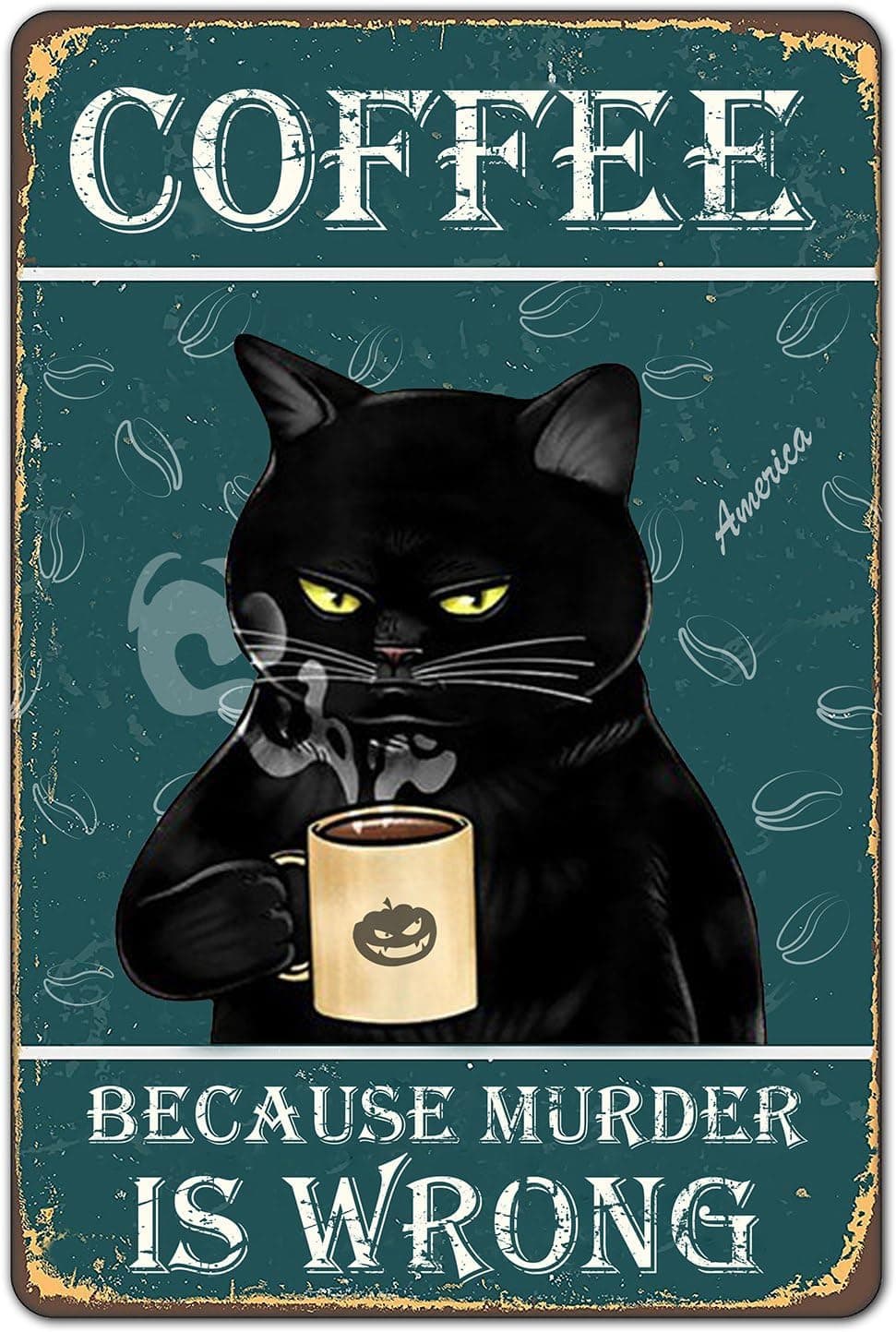 Bestylez Funny Black Cat Signs - Coffee Lovers Kitchen Decor, 12 x 8 Inch (912)