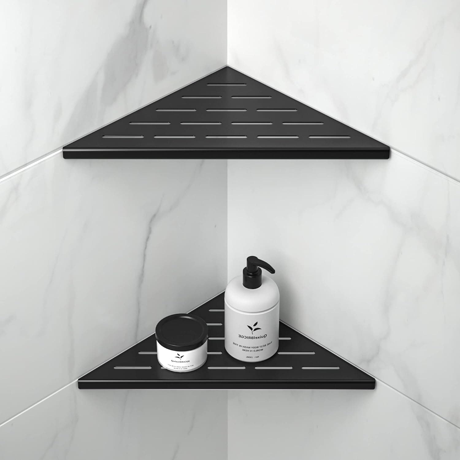 Corner Shower Shelf 10" Matte Black 304 Stainless Steel Slot Design Recessed Corner Shelves, Grout in Bathroom Shower Shelf for Tiled Wall, 2 Pack