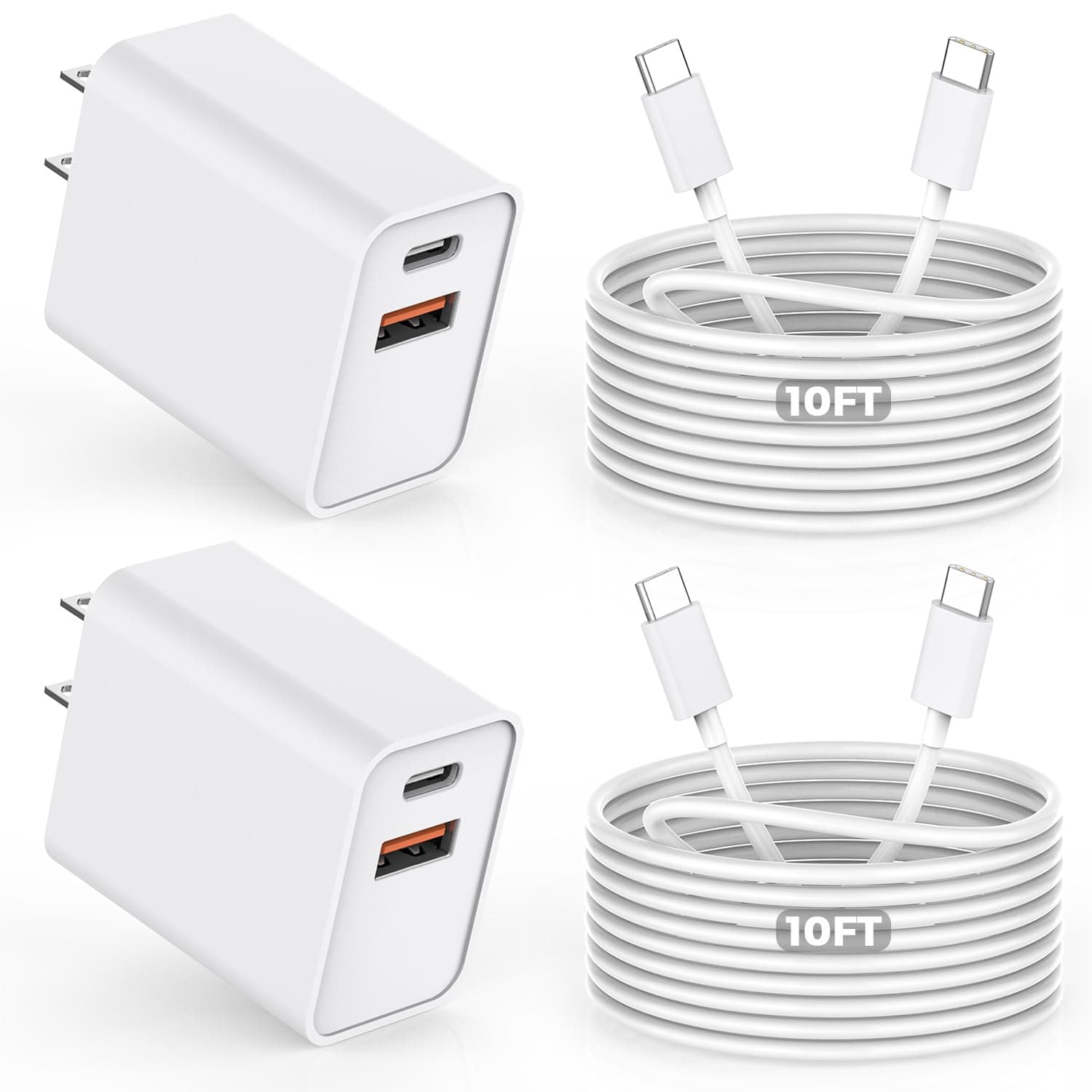 10FT iPhone 17/16e Fast Charger,2Pack 20W Dual Port USB C+A Power Adapter 10Foot Long USB C to C Fast Charging Cable Cord Quick Charging for iPhone 17 Air/17 Pro/17 Pro Max/16/16 Pro/15/15 Pro/Pro Max