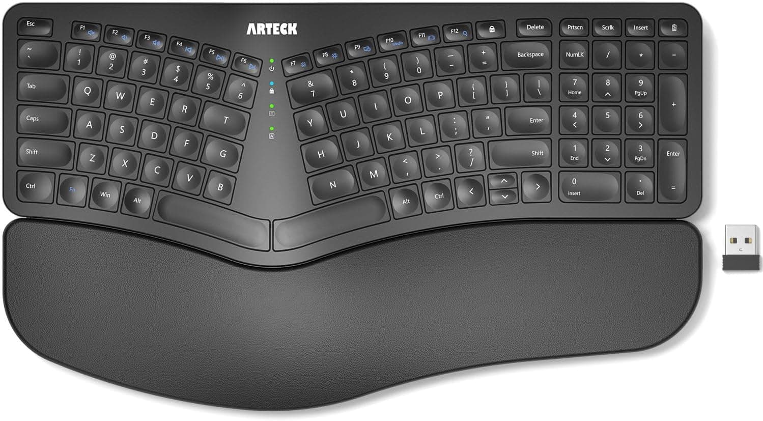Arteck Split Ergonomic Keyboard with Cushioned Wrist and Palm Rest, 2.4G USB Wireless Comfortable Natural Ergonomic Split Keyboard, for Windows Computer Desktop Laptop