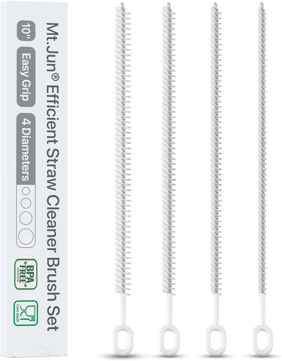 Straw Cleaner Brush Set (4 Pack) - 10 Inch, 4 Diameters for Thin & Smoothie Straws, Heavy-Duty, Comfort Grip Handle