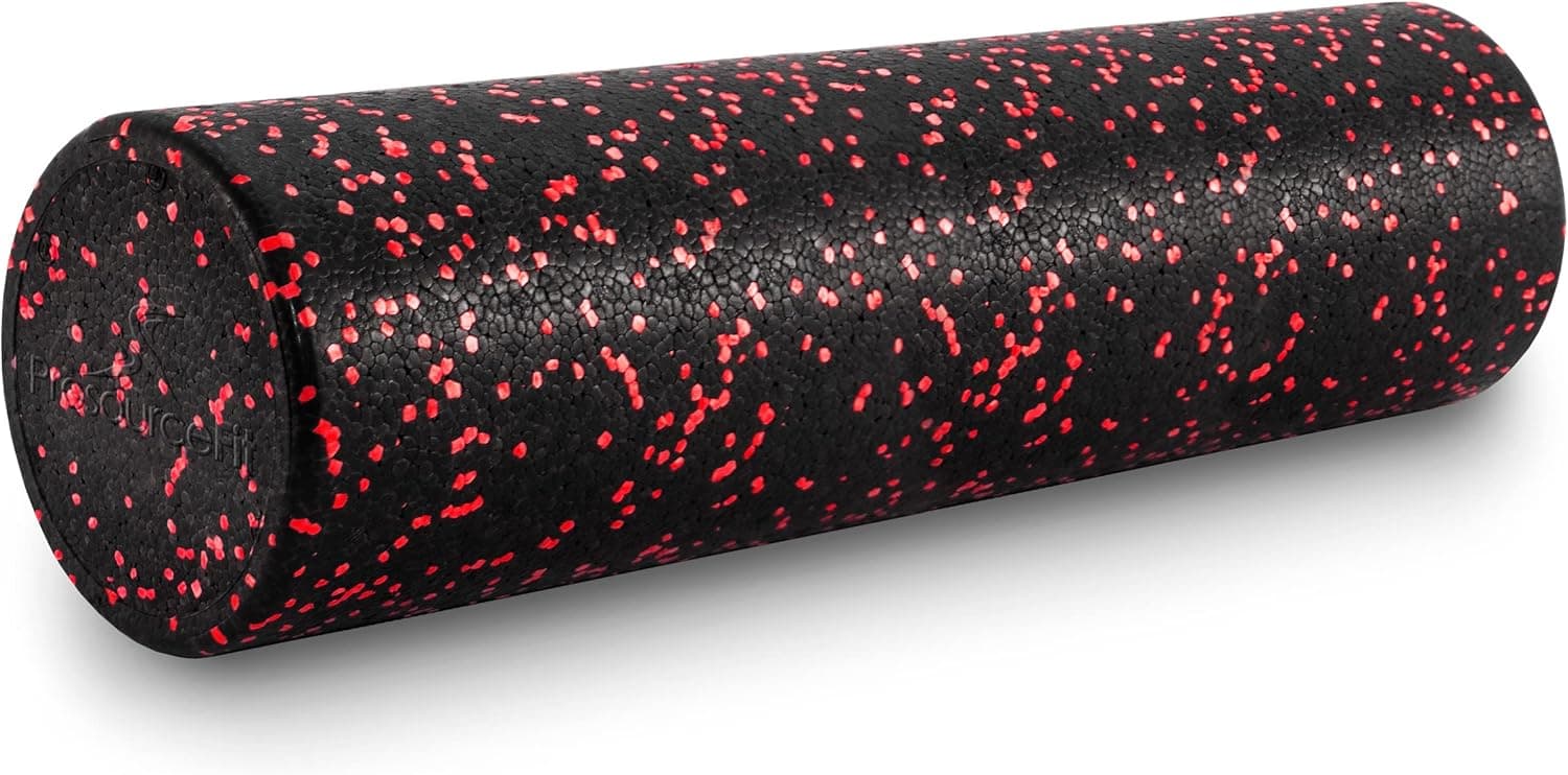 ProsourceFit High Density Foam Rollers 24 - inches long, Firm Full Body Athletic Massage Tool for Back Stretching, Yoga, Pilates, Post Workout Muscle Recuperation, Black/Red