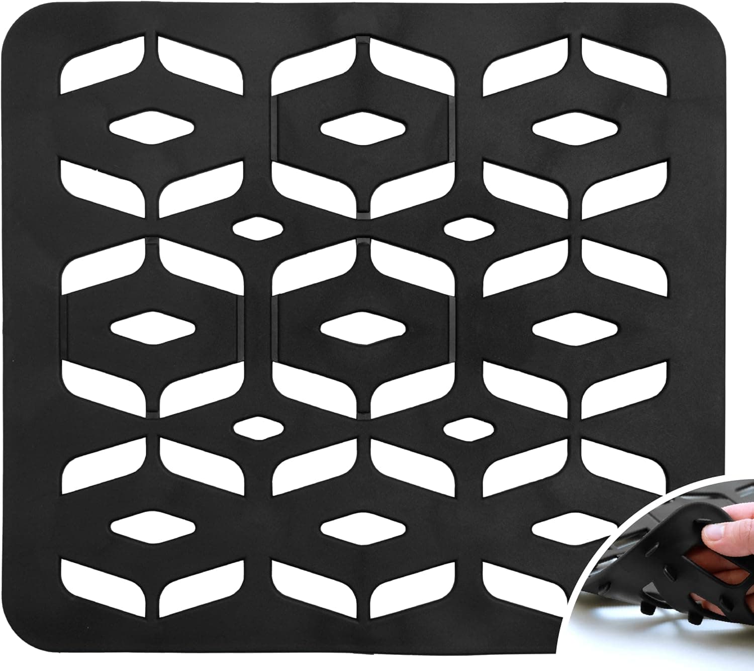 S&T INC. Kitchen Sink Mat, Cut to Fit Drain Hole, Raised Design for Water Flow, Black, 12.8 Inches x 11.3 Inches