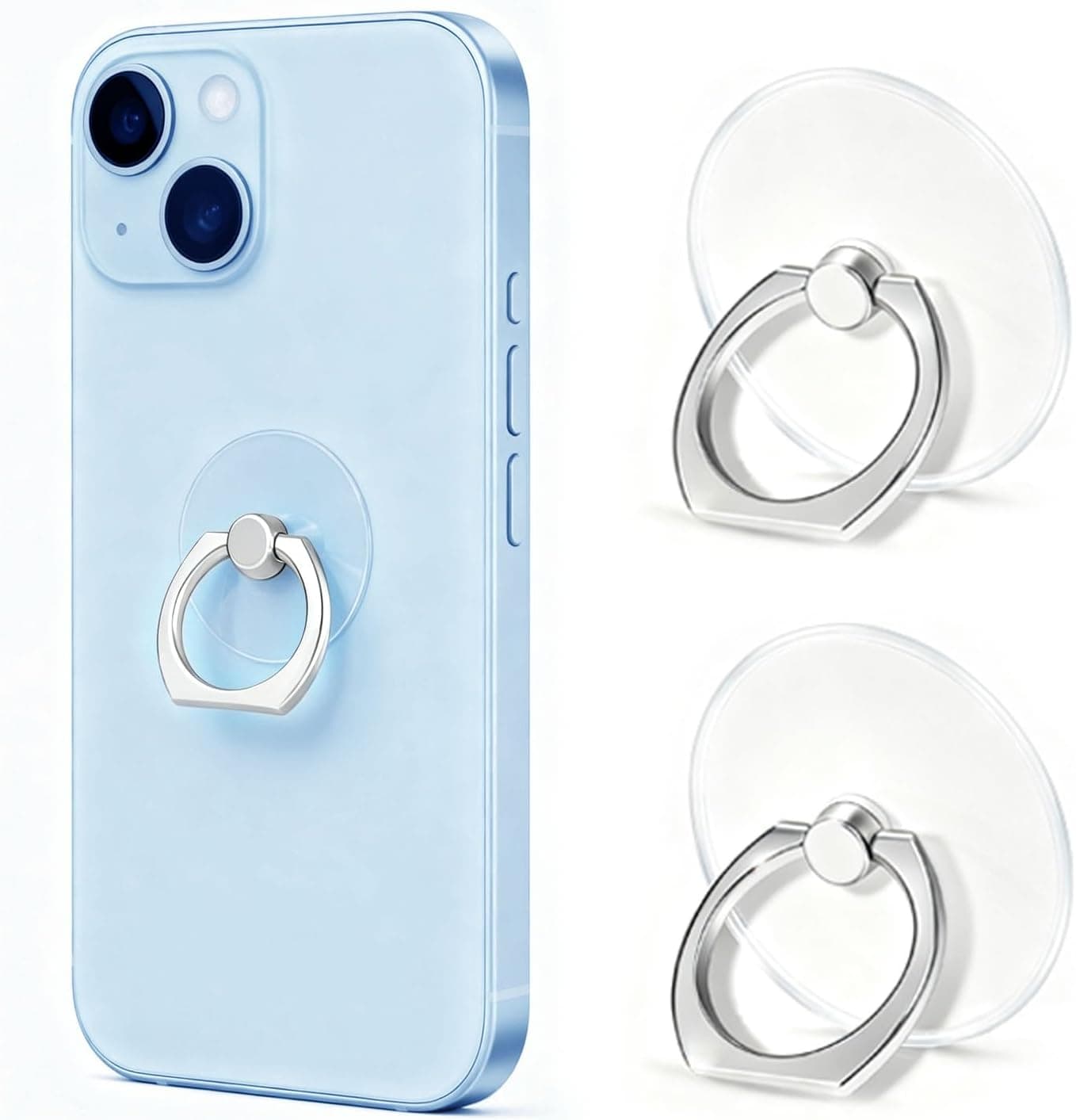 Transparent Phone Ring Holder Stand 2 Pcs, 360° Rotation Cell Phone Ring Holder Mobile Finger Kickstand Hand Phone Grip for iPhone, Clear Phone Ring for Phone Case (Round)