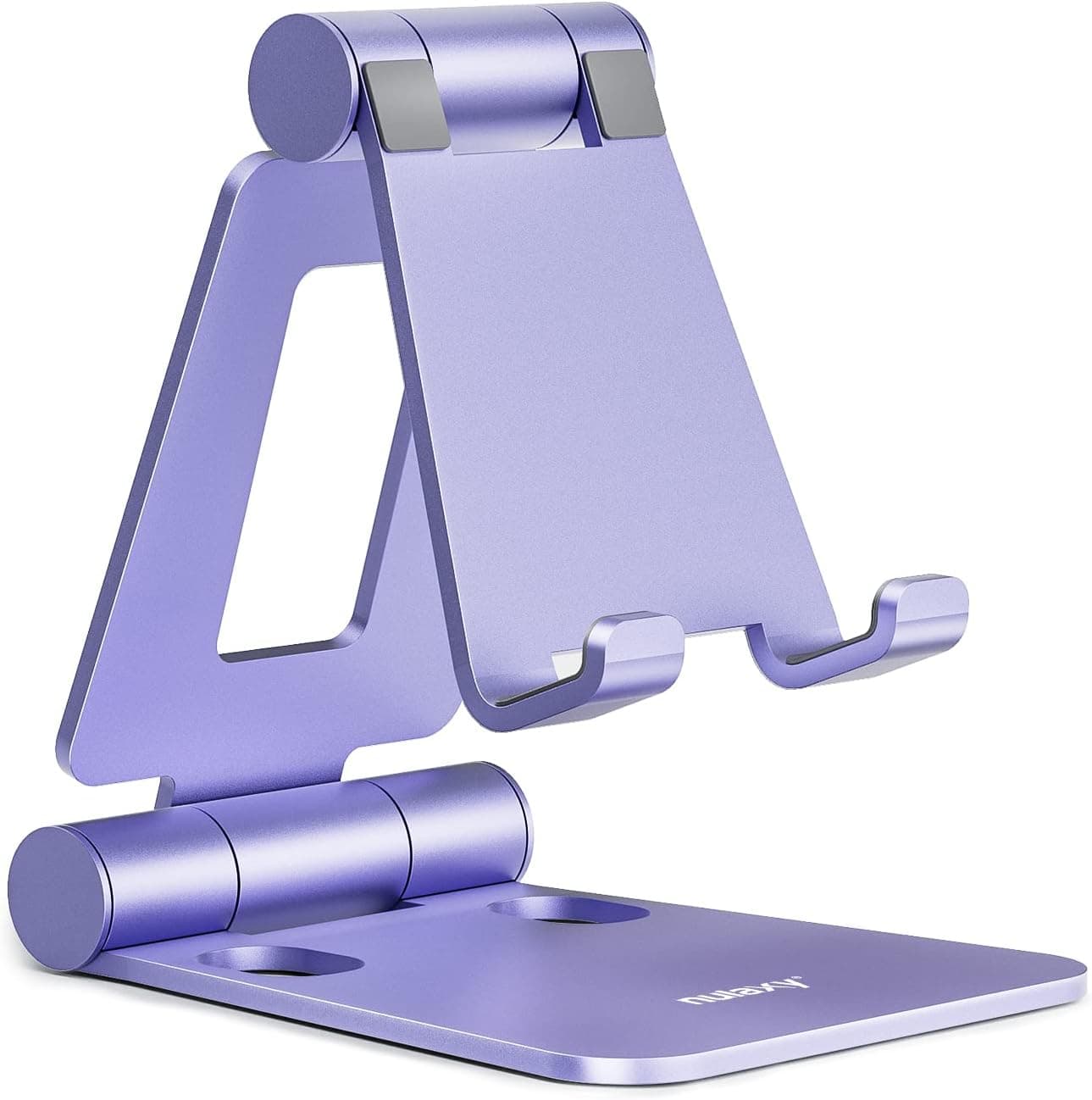 Nulaxy Dual Folding Cell Phone Stand, Fully Adjustable Foldable Desktop Phone Holder Cradle Dock Compatible with iPhone 17 16 15 14 13 12 11 Pro Max Xs Xr X 8, Nintendo Switch, All Phones - Purple