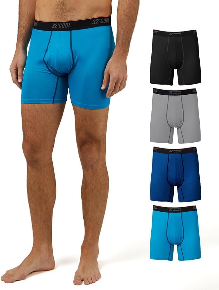 32 Degrees Men’s 4 Pack Cool Active Boxer Brief | Anti-Odor | Quick Drying | 4-Way Stretch