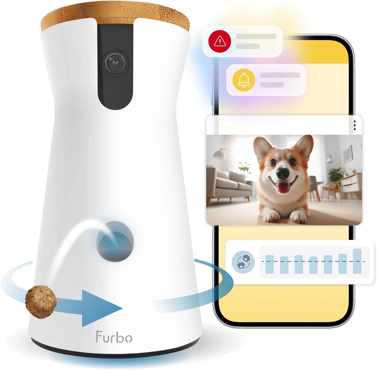 Furbo 360° Dog Camera [Subscription Required] Unlock w/Paid Plan: Home Security & Dog Safety Alerts, Rotating Pet Treat Toss w/ 2-Way Speaker, Smart Cam w/Phone App (Low Risk, 3mo Min. Cancel Anytime)